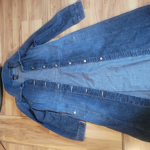 Vintage Y2K Denim Duster Jean Long Coat S - Picture 4 of 14